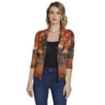 Collage Art Ai Wow Awesome Women s Draped Front 3/4 Sleeve Shawl Collar Jacket