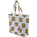 Lion Heads Pattern Design Doodle Zip Up Canvas Bag View1