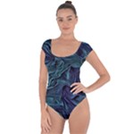 Abstract Blue Wave Texture Patten Short Sleeve Leotard 
