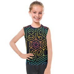 Circuit Hexagonal Geometric Pattern Background Pattern Kids  Mesh Tank Top