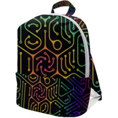 Circuit Hexagonal Geometric Pattern Background Pattern Zip Up Backpack