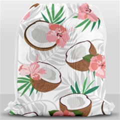 Seamless Pattern Coconut Piece Palm Leaves With Pink Hibiscus Drawstring Bag (large)