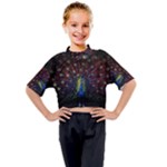 Peacock Feathers Kids Mock Neck Tee