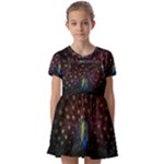 Peacock Feathers Kids  Short Sleeve Pinafore Style Dress