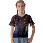 Peacock Feathers Kids  Cuff Sleeve Scrunch Bottom Tee