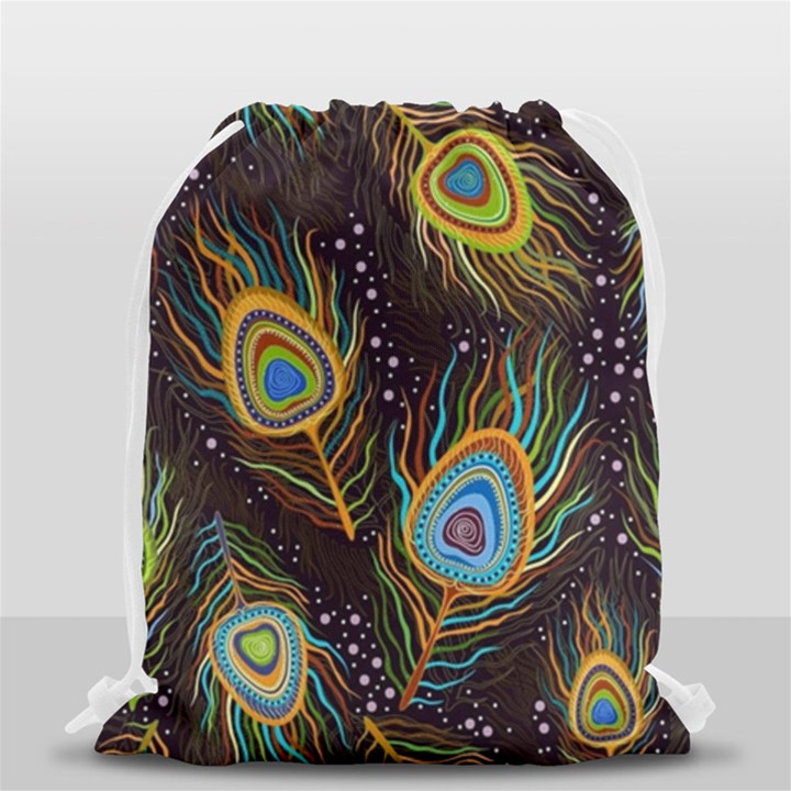 Pattern Feather Peacock Drawstring Bag (Small)