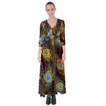 Pattern Feather Peacock Button Up Maxi Dress