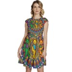 Grateful Dead Pattern Cap Sleeve High Waist Dress
