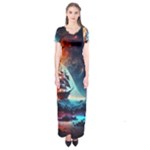 Tree Planet Moon Short Sleeve Maxi Dress