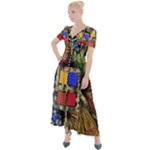Acrylic abstract art design  Button Up Short Sleeve Maxi Dress