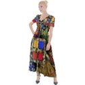 Acrylic abstract art design  Button Up Short Sleeve Maxi Dress View1