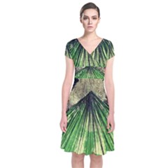 Acrylic Abstract Art Design  Short Sleeve Front Wrap Dress
