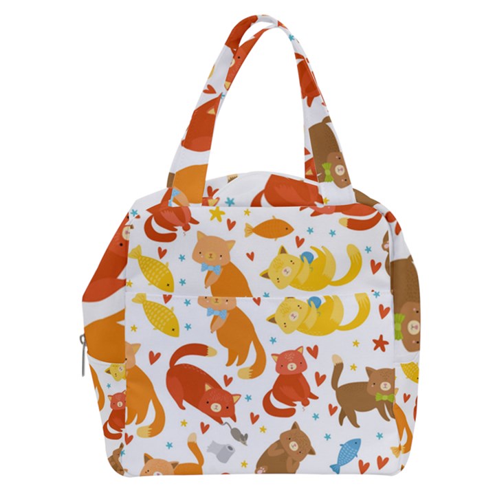 Seamless Pattern With Kittens White Background Boxy Hand Bag