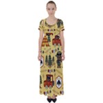 Seamless-pattern-funny-ranger-cartoon High Waist Short Sleeve Maxi Dress