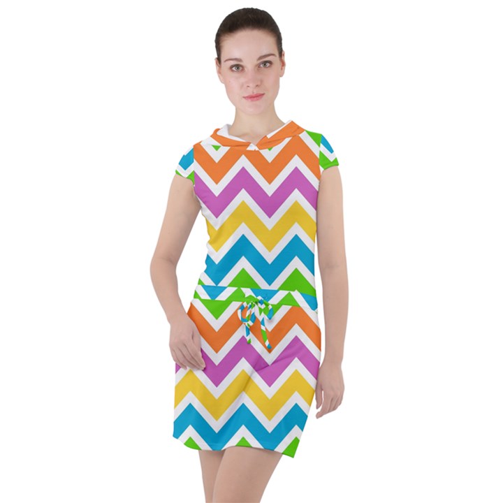 Chevron-pattern-design-texture Drawstring Hooded Dress