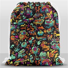 Cartoon Monster Pattern Abstract Background Drawstring Bag (large)