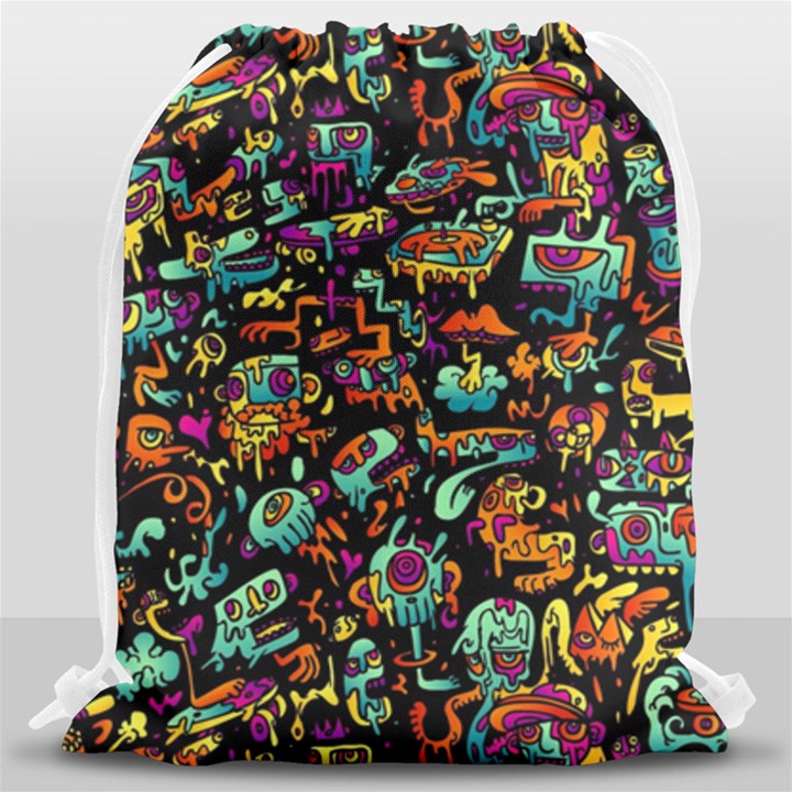 Cartoon Monster Pattern Abstract Background Drawstring Bag (Large)