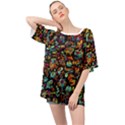 Cartoon Monster Pattern Abstract Background Oversized Chiffon Top View1