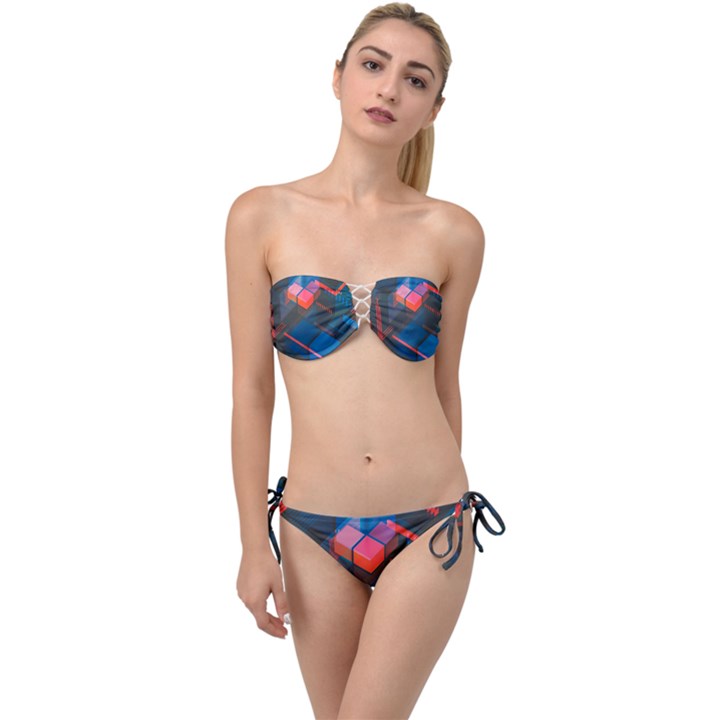 Minimalist Abstract Shaping Abstract Digital Art Minimalism Twist Bandeau Bikini Set
