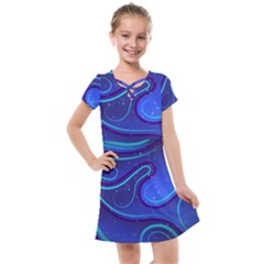 Spiral Shape Blue Abstract Kids  Cross Web Dress