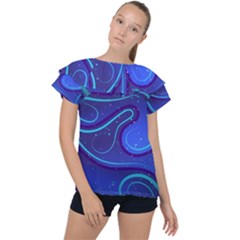 Spiral Shape Blue Abstract Ruffle Collar Chiffon Blouse