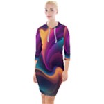Abstract Colorful Waves Painting Quarter Sleeve Hood Bodycon Dress