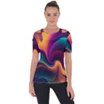 Abstract Colorful Waves Painting Shoulder Cut Out Short Sleeve Top