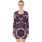 Rosette Kaleidoscope Mosaic Abstract Background V-neck Bodycon Long Sleeve Dress