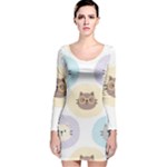 Cute Cat Seamless Pattern Background Long Sleeve Velvet Bodycon Dress