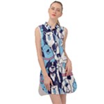 Dogs Seamless Pattern Sleeveless Shirt Dress