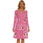 Swan Pattern Elegant Style Long Sleeve Dress With Pocket