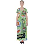 Seamless-pattern-with-wildlife-animals-cartoon High Waist Short Sleeve Maxi Dress