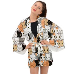 Cute-cat-kitten-cartoon-doodle-seamless-pattern Long Sleeve Kimono