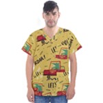 Childish-seamless-pattern-with-dino-driver Men s V-Neck Scrub Top
