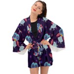 Owl-pattern-background Long Sleeve Kimono