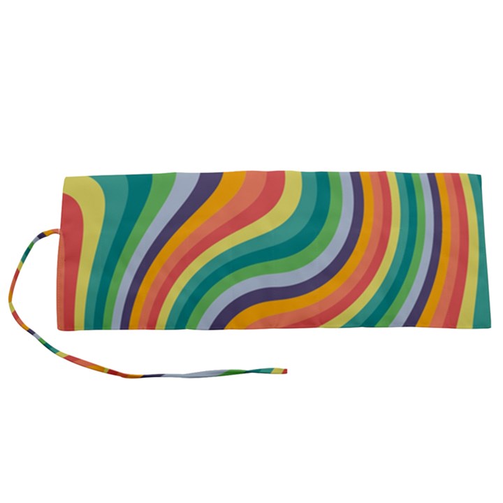 Swirl Twirl Rainbow Retro Roll Up Canvas Pencil Holder (S)