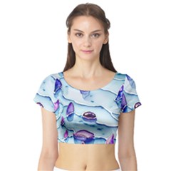 Water Tide Gemstone Short Sleeve Crop Top