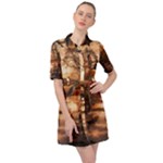 Trees Sunset Mist Belted Shirt Dress