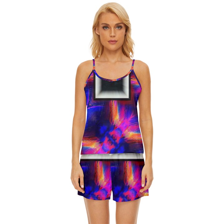 Box-abstract-frame-square Satin Pajama Short Set