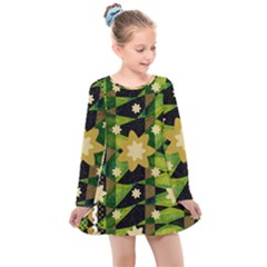 Background-batik 02 Kids  Long Sleeve Dress