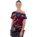 Psychedelic Digital Art Colorful Flower Abstract Multi Colored Off Shoulder Tie-Up T-Shirt View1