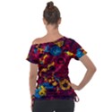 Psychedelic Digital Art Colorful Flower Abstract Multi Colored Off Shoulder Tie-Up T-Shirt View2