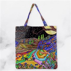 Nature Moon Psychedelic Painting Grocery Tote Bag