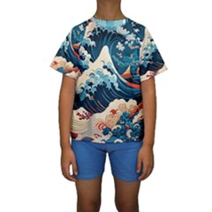 Wave Pattern Kids  Short Sleeve Swimwear