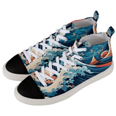 Wave Pattern Men s Mid-top Canvas Sneakers