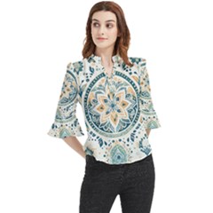 Boho Pattern Loose Horn Sleeve Chiffon Blouse