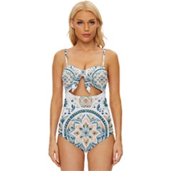 Boho Pattern Knot Front One-piece Swimsuit