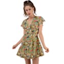Animal Forest Pattern Flutter Sleeve Wrap Dress View1