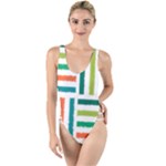 Striped Colorful Pattern Graphic High Leg Strappy Swimsuit