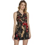 Christmas Pattern With Snowflakes Berries Sleeveless High Waist Mini Dress